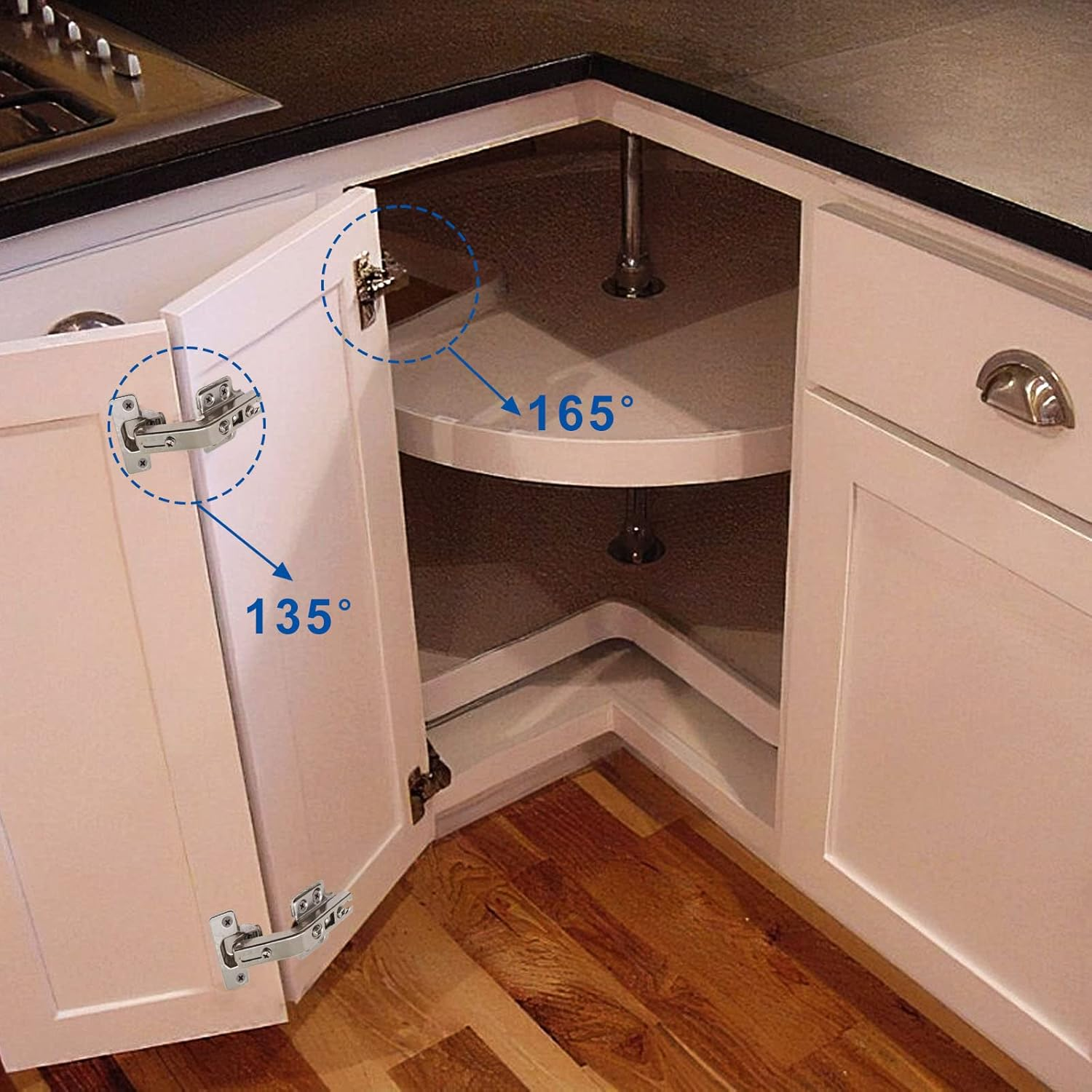 SWZHAI 135 Degree Lazy Susan Hing Set of 2, Full Overlay Face Frame Plate Mounting Cabinet Hinges for Folding Kitchen Cupboard Door(135 Degree) image number 6