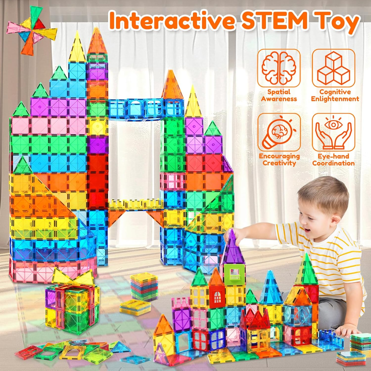 Magnetic Tiles 100PCS Magnet Building Blocks for Kids Educational Magnetic Blocks Sensory Toys Montessori Stacking Toys for 3 4 5 6 7 Year Old Boys Girls Construction STEM Gift Set