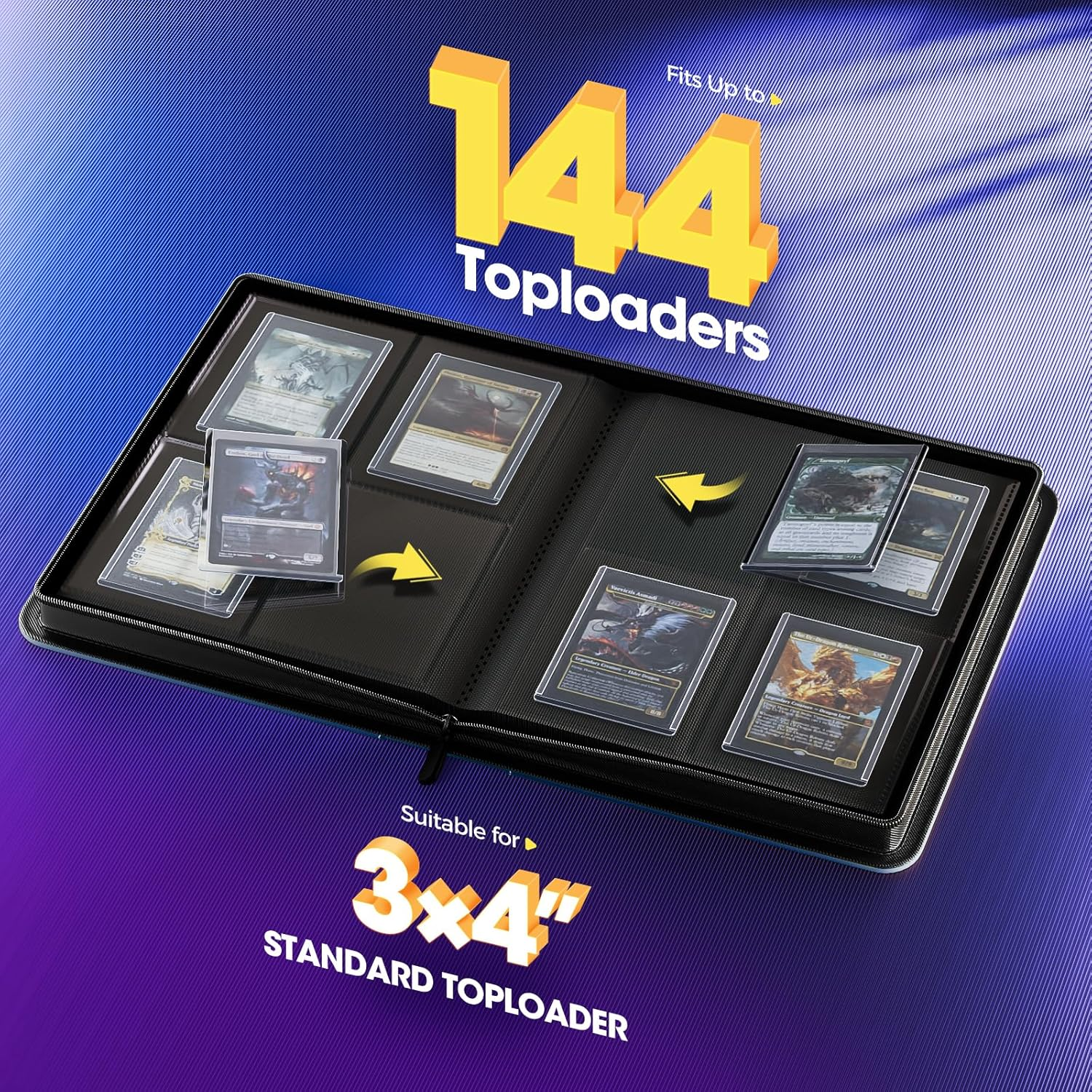 Procase Top Loader Binder for Cards, 4 Pocket Collection Binder Holding 144 Trading/Sports Cards, Compatible with TCG, MTG in 3"X4" Toploaders -Navy