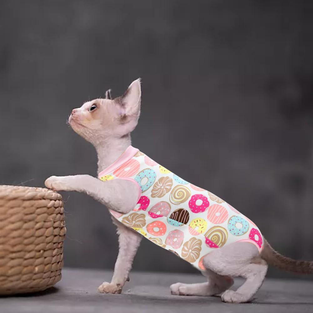 Cat Surgery Recovery Suit,Male Female anti Licking Cat Onesies,Cone E-Collar Alternative Pet Vest Post Operative Abdominal Wounds Protector,Prevent Licking for Small Cat,Puppy Doughnut (M) image number 3