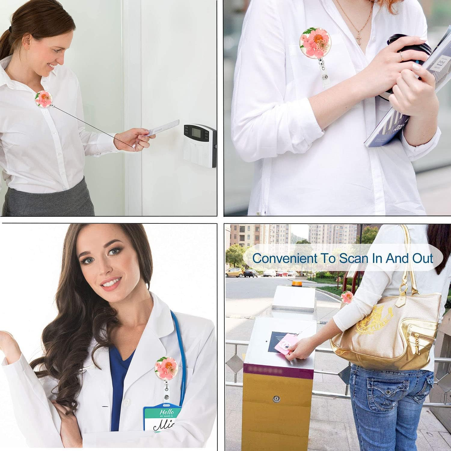 Nurse Badge Reel Retractable Cute Pressed Dried Flower Resin, Retractable ID Badge Holders for Nurses Christmas Stocking Stuffers (Light Pink)