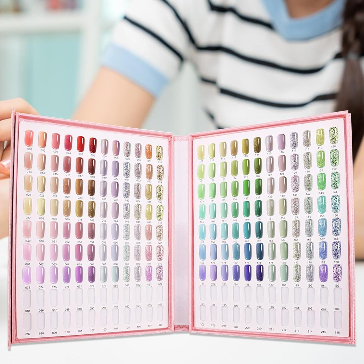 JIEBWCHA Nail Book Display - Nail Gel Polish Display Chart,Showing Professional 216 Colors Portable Chart for Salon Practice Storage Women Girls Art Styling Stations image number 1