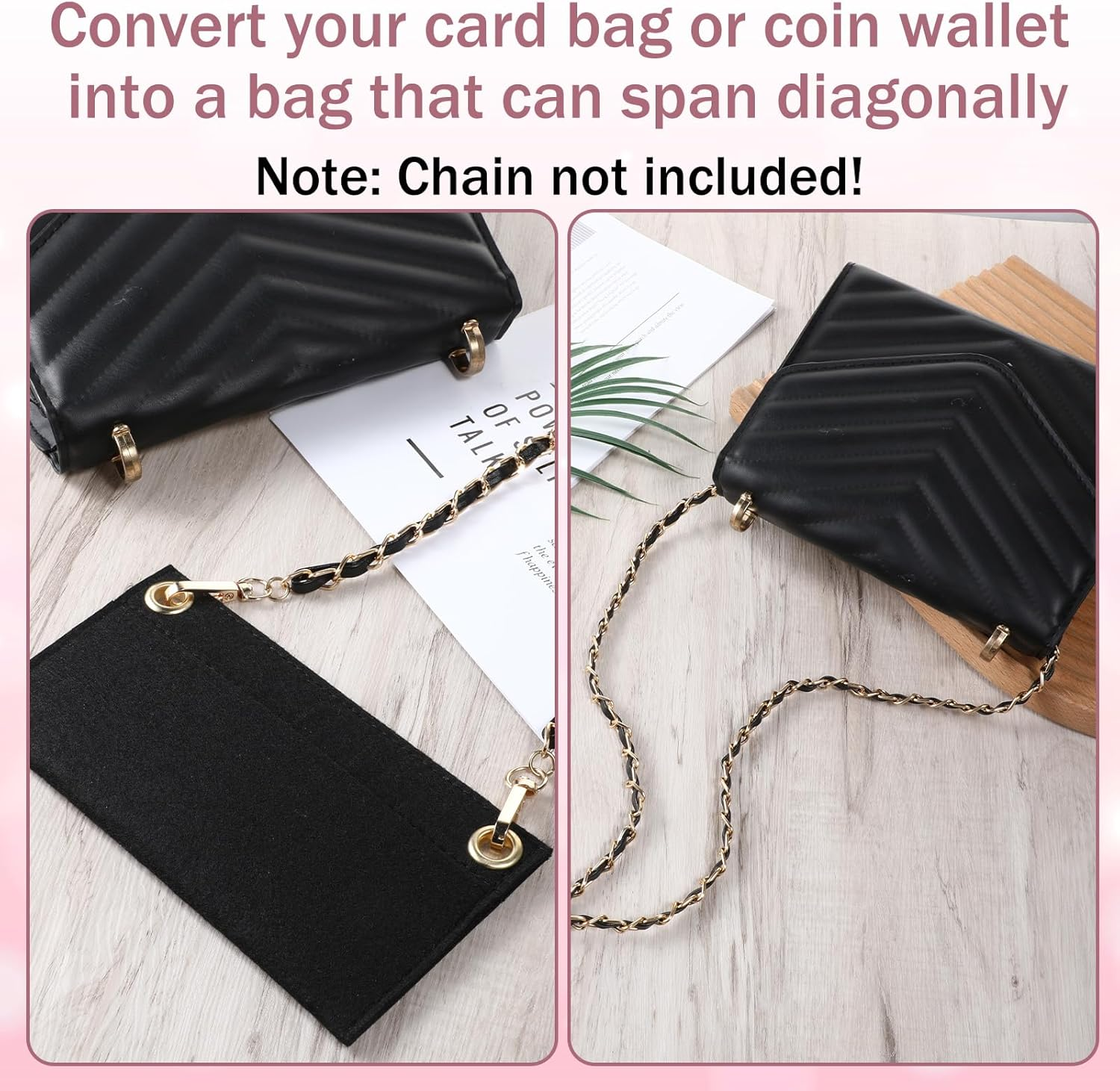 3PCS Felt Purse Organizer Insert with Eyelet, Purses Crossbody Conversion Liner Wool Tote Bags Organizers Bag Classic Inner Pocket Storage for Envelope Bag Women Clutch Bags Handbag No Chain image number 1