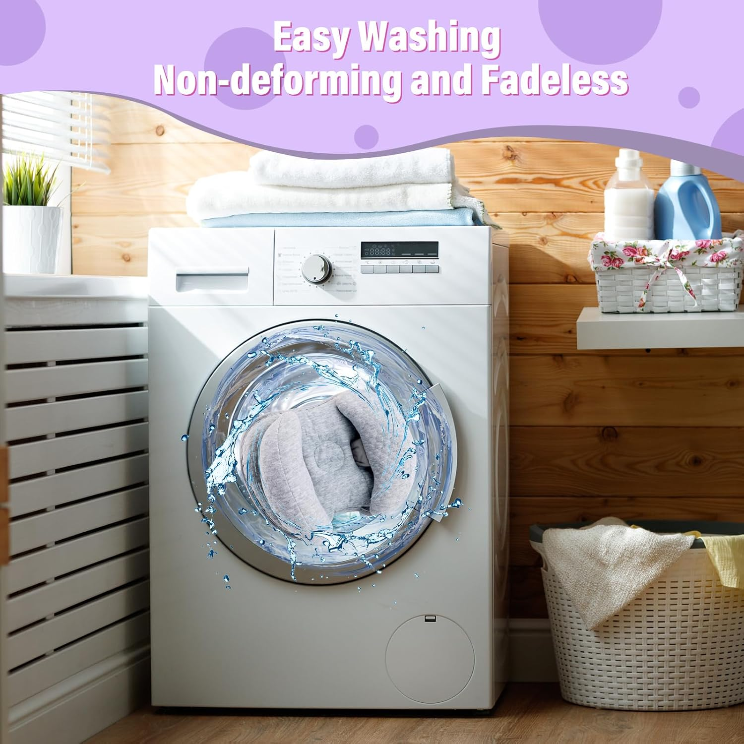 Upgraded 2 in 1 Baby Travel Pillow, Adjustable Banana Shape Baby Neck Head Support Piloow Stroller Insert Cushion for Kids, Toddler, Grey - Blue image number 4