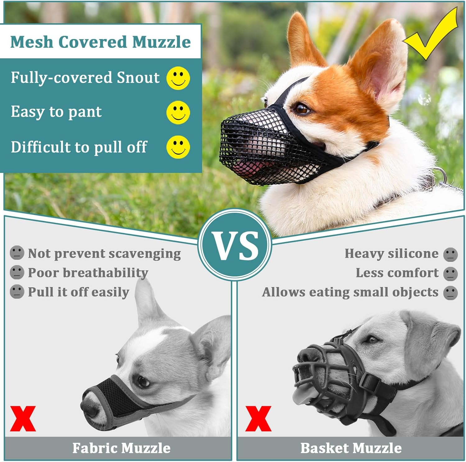 Dog Muzzle, Soft Mesh Covered Muzzles for Small Medium Large Dogs, Poisoned Bait Protection with Adjustable Straps, Prevent Biting Chewing and Licking (XL) image number 3