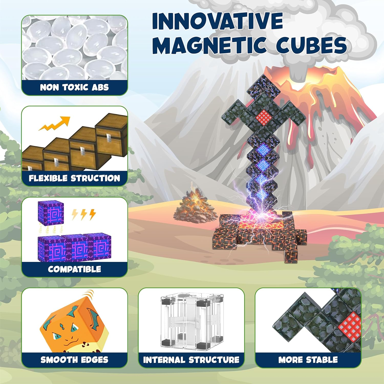 Magnetic Blocks 150PCS, Magnetic Tiles Building Blocks, Mine Magnet Building Blocks Magic Portal Adventure Set, STEM Montessori Sensory Toys for Boys & Girls 3+Years Old, Kids Toys Birthday Gifts image number 5