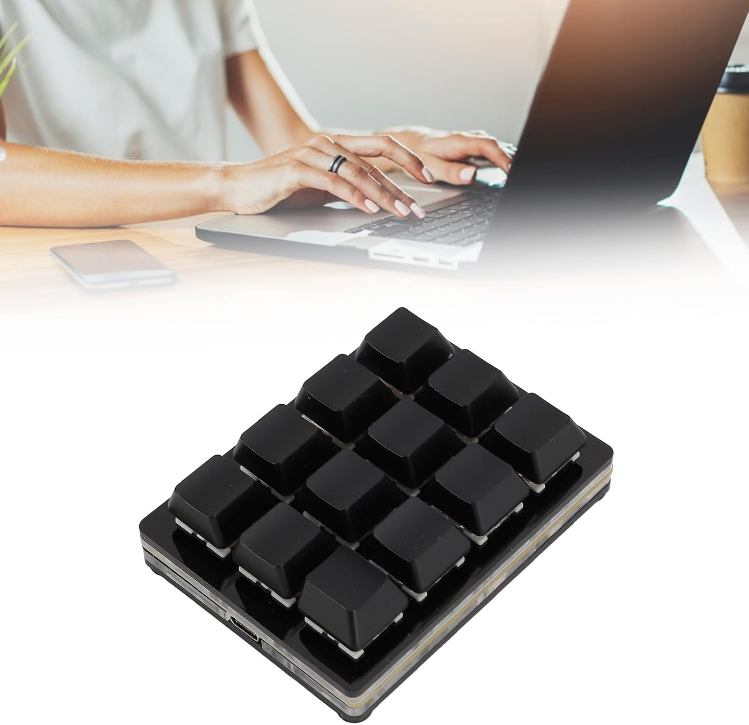 12 Key Mechanical Keyboard, Programmable Macro Keyboard Multifunction Portable for School for Home (Black) - White image number 7