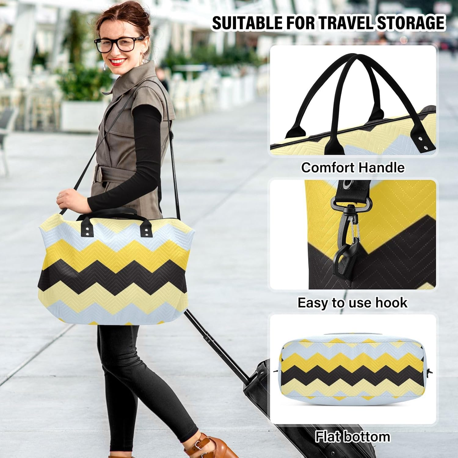 Colorful Stripes Travel Bag Travel Weekender Gear Bag Sport Training Bag with Toiletry Bag for Travel Multifunctional, Colorful Stripes, 1 Size image number 5