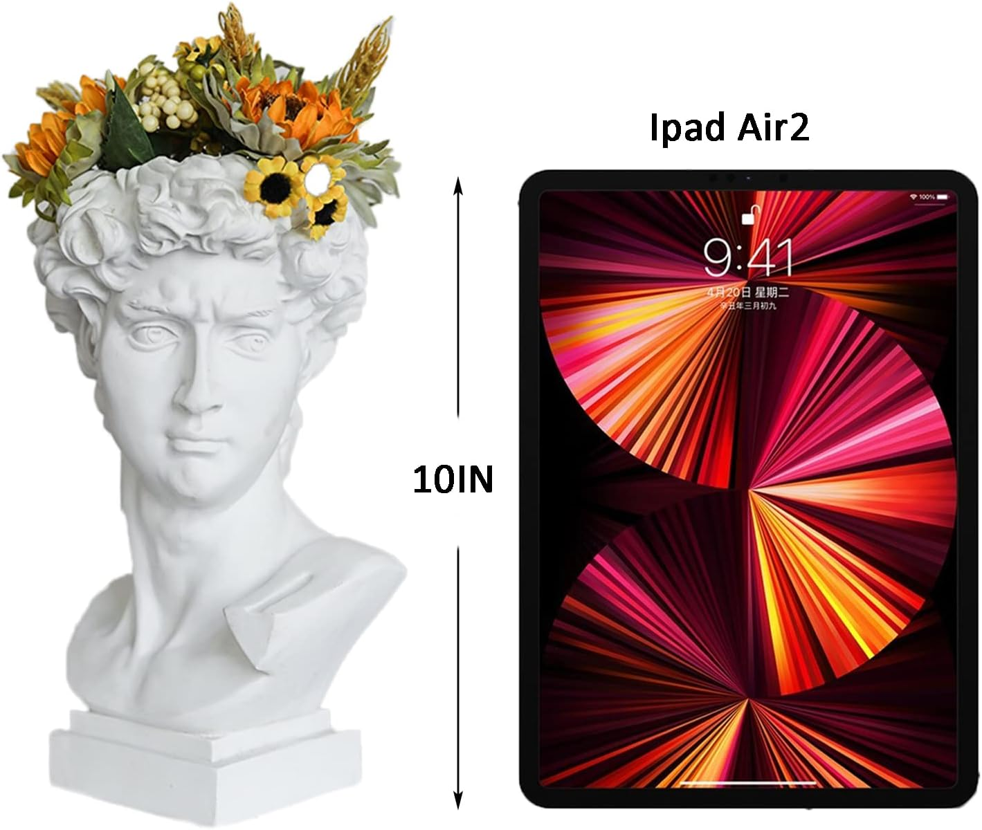 Hosrnovo Greek Statue, 9.8Inch Large David Head Vase Planter for Garden and Home, Roman Style Vintage White Flowers Bowl Creative Housewarming Gift image number 4