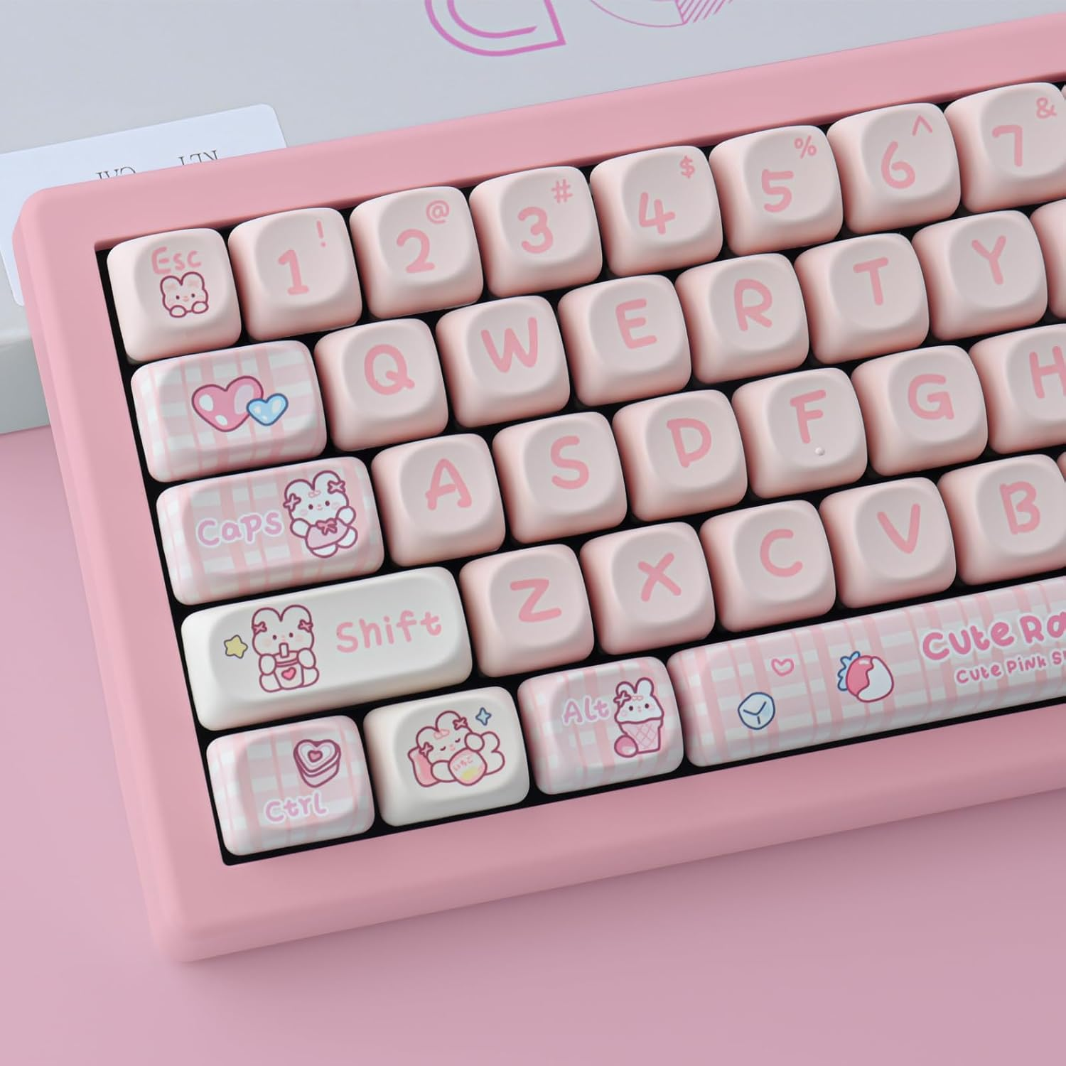 TYRIXKI PBT 148 Keys Cute Keycaps Dye-Sublimation Bunny Keycaps Set MOA Profile for Cherry Gateron MX Keys Mechanical Keyboards - Cats Eat Fish image number 6