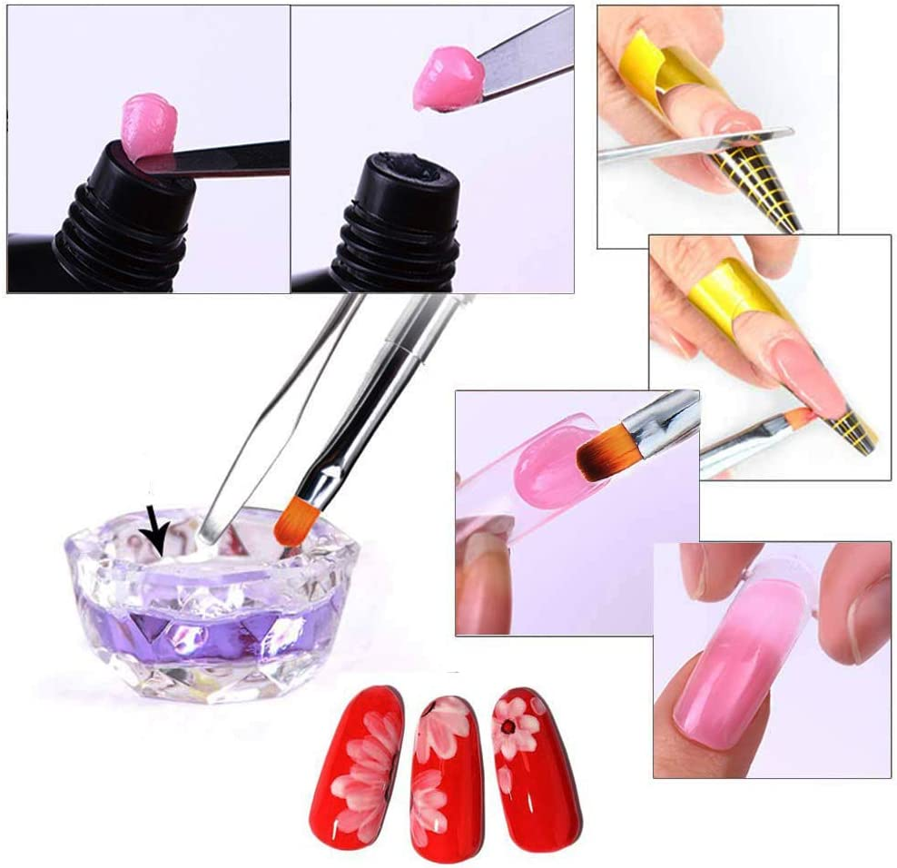 Polygel Nail Brush and Picker Tool Dual-Ended 2 in 1 Design Gel Nail Brush and Spatula Stainless Steel Tool for Nails Extension and Quick Building Gel (BK+PK+GD) image number 1