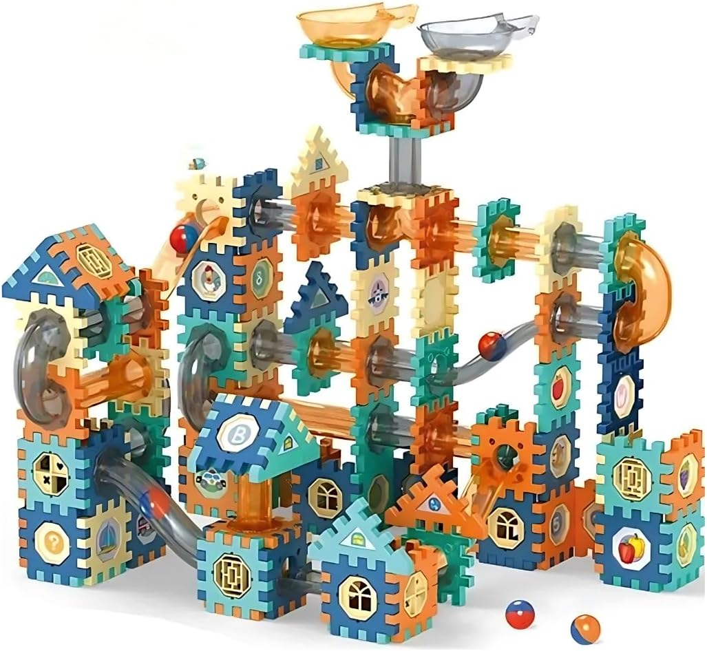 Onau. Toddler Toys: 286Pcs Ball Run Maze Adventure Non-Magnetic Set, Kids Toys for Developmental Play, Building & Construction Toys for Ages 3-12, 3D Montessori Blocks with 16 Marbles, STEM Learning image number 1