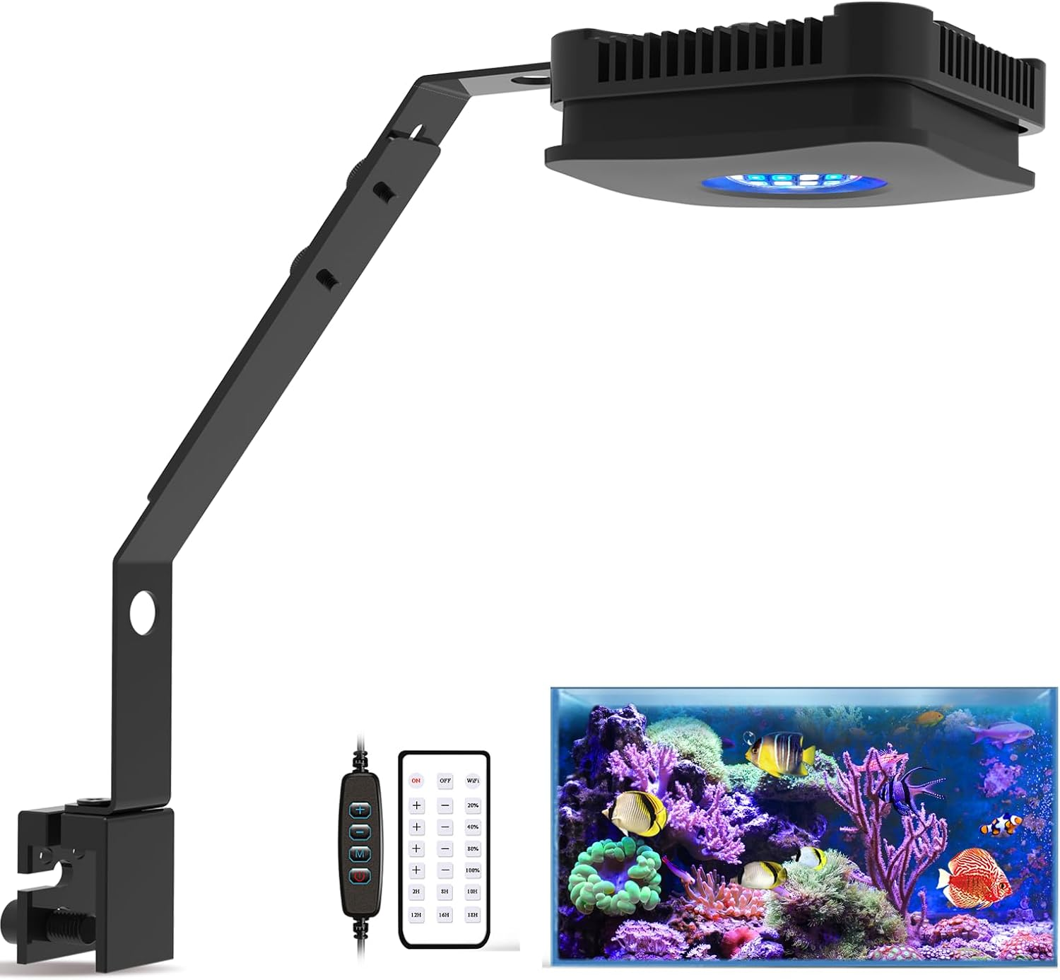 Lominie Full Spectrum LED Aquarium Light 30Watt Clip on Fish Tank Light for Saltwater Coral Fish Tank with Bracket image number 1