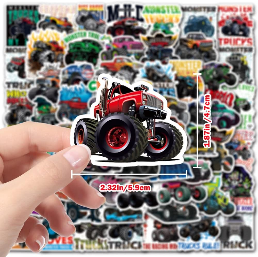100PCS Monster Truck Stickers, Truck Car Stickers for Kids, Truck Stickers Waterproof for Water Bottles Skateboard Laptop Monster Truck Party Favors for Girls Boys image number 4
