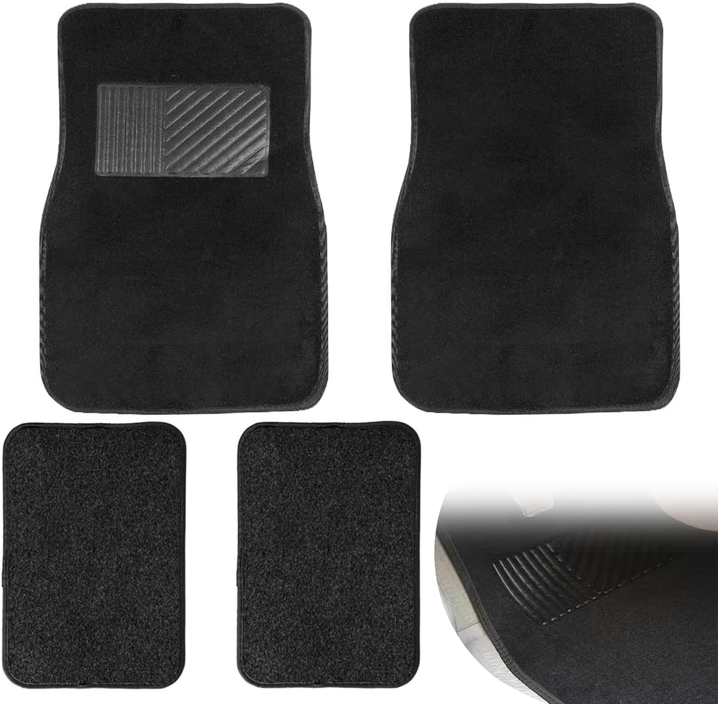 4Pcs All Weather Carpet Vehicle Floor Mats Carpet Floor Mats for Cars Universal Fit Automotive Floor Mats All Purpose Car Floor Mats Carpet Protector Mat for Most Sedan SUV Truck Floor Mats (Black)