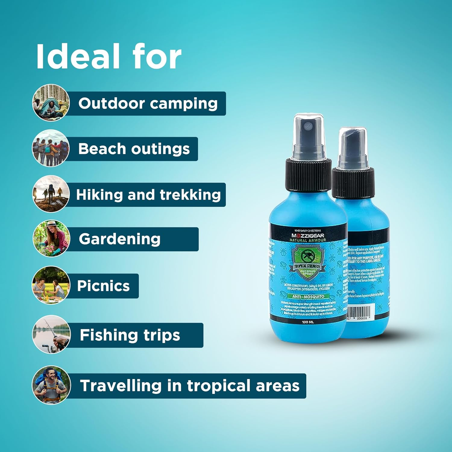 Mozzigear Natural Armour Mosquito Spray 100Ml - Long-Lasting Plant-Based Insect & Bug Spray - Suitable for Family, Kids & Babies - DEET & Chemicals Free - Made in Australia image number 5