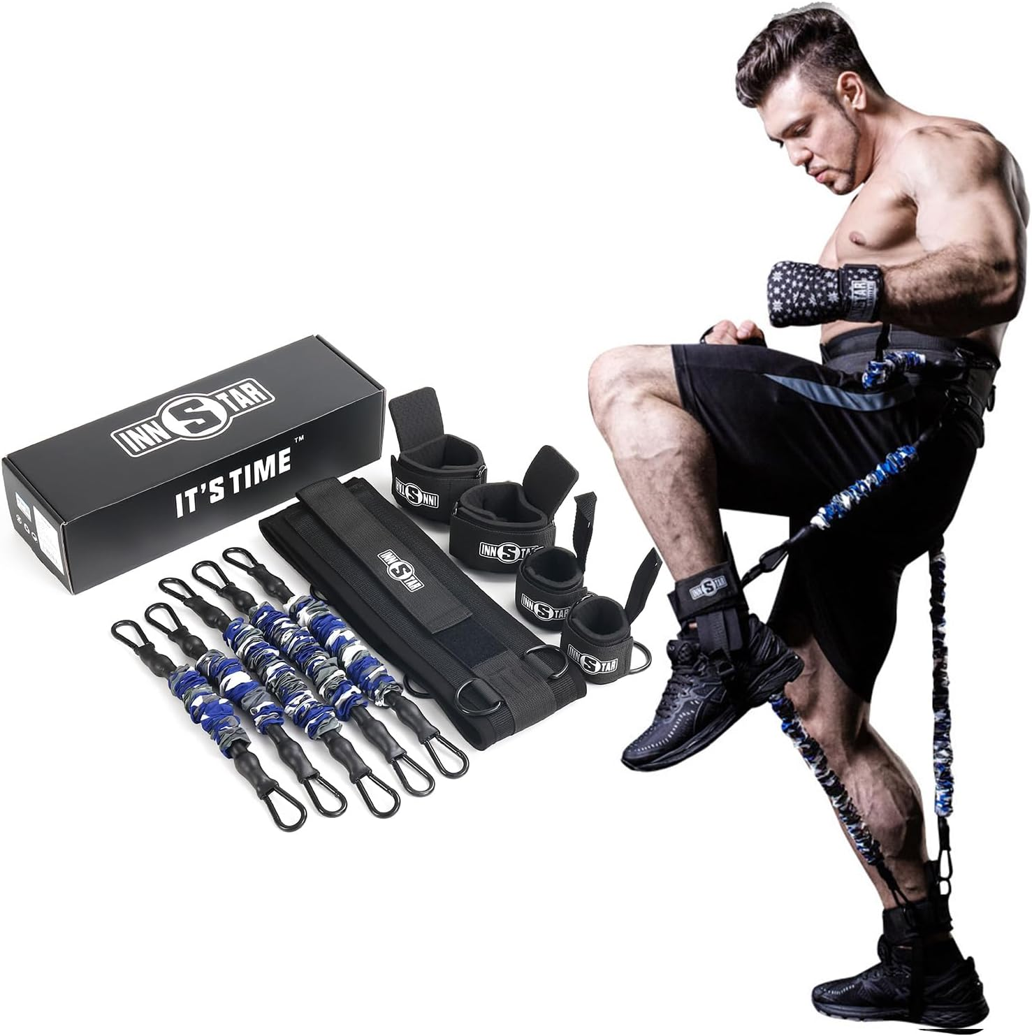 INNSTAR MMA Boxing Training Resistance Belt Band Set Power Punch Pro Strength Training Equipment for Muay Thai,Karate Combat,Fitness,Basketball,Volleyball,Football Men&Women