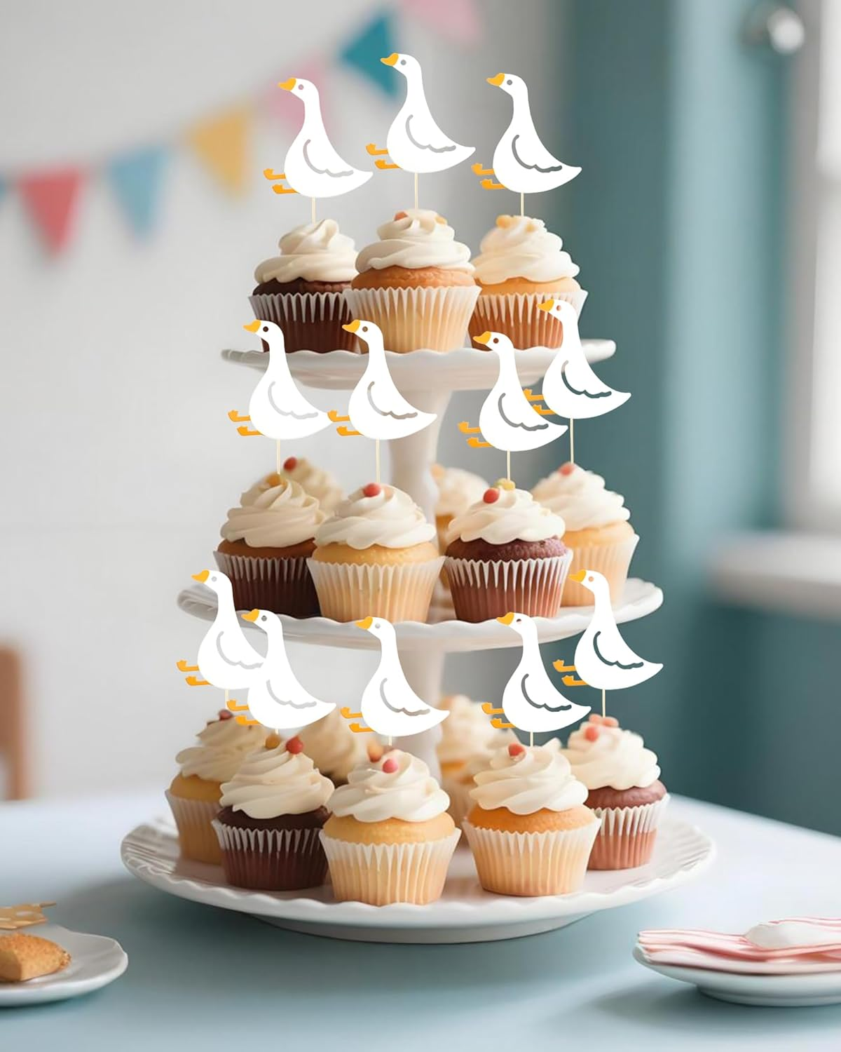 48 PCS Silly Goose Cupcake Toppers, Funny Goose Cupcake Picks Animal Theme Cake Decorations for Baby Shower Birthday Weeding Holiday Party Supplies (Dancing Goose) - Cute Goose image number 7