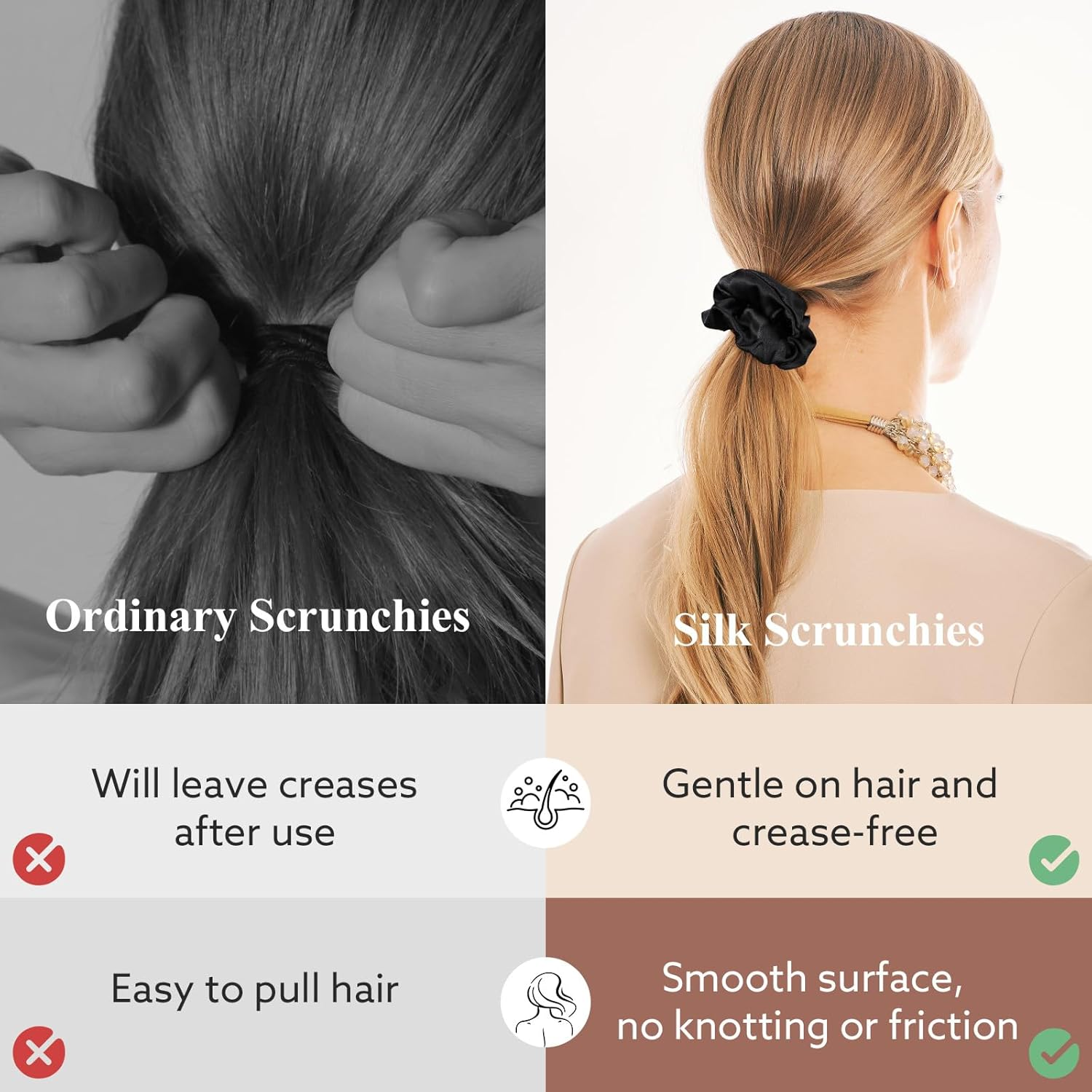 4 Pack 100% Mulberry Silk Scrunchies, Soft Silk Hair Ties for Hair No Damag Scrunchies for Women Girls Gifts image number 5