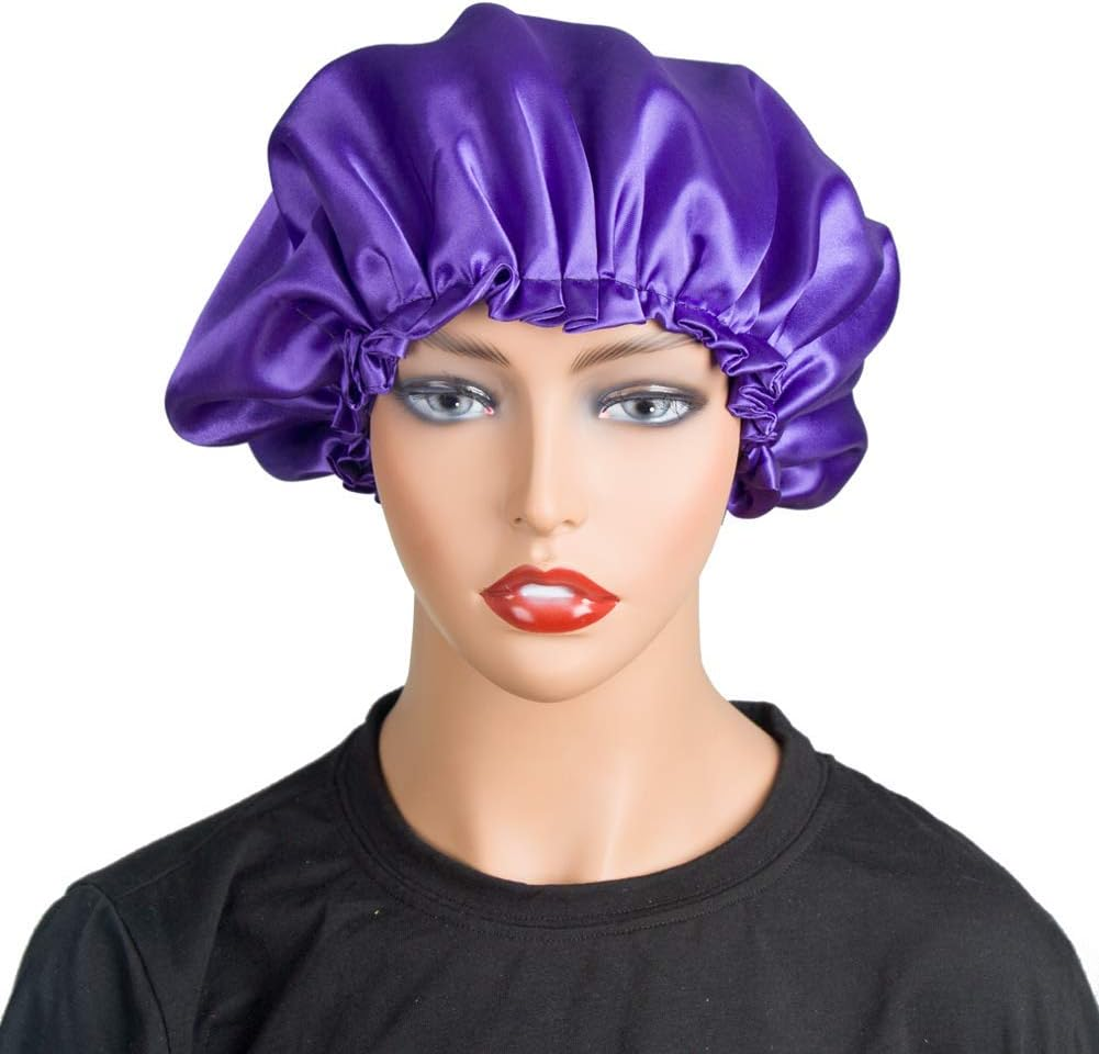Dehman Adjustable Satin Sleep CAP Hair Bonnet Double Layered Reversible for Women Protective Sleep Hairstyles Satin Bonnet Cap for Hair,Good for Hair