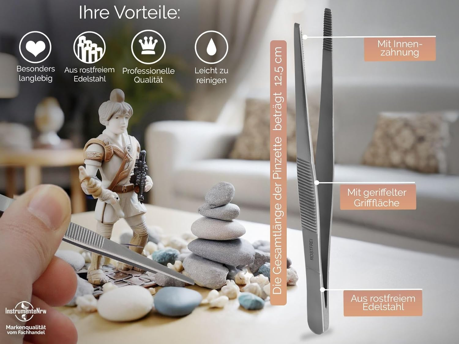 Straight Tweezers 12.5 Cm with Inner Teeth Made of Stainless Steel image number 2