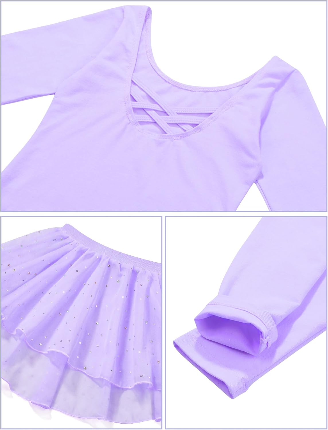 KEOYA Girls Dance Leotards Long Sleeve Ballet Outfits Dance Skirted Leotard Kids Ballet Tutu Dress for 3-11 Years image number 5