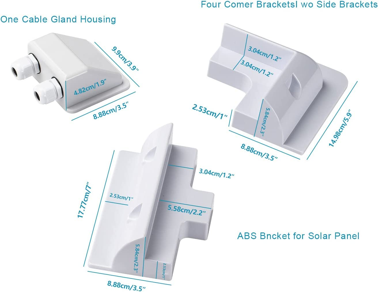 Solar Panel Corner Mounting Brackets ABS Drill-Free Solar Panel Brackets Roof Mount Kit with Cable Entry Gland Housing Mount for RV, Caravan, Vehicle, Camper Vans, Sheds, Garages (White, 7Pcs) image number 4