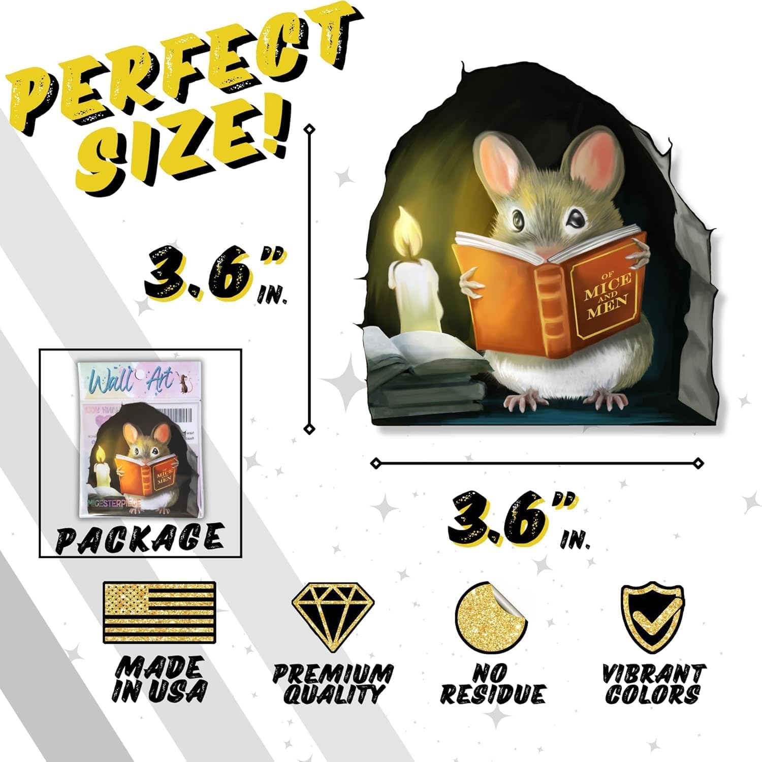 Mouse Reading Book, Wall Decor Sticker Decal, Classroom, Home, Bedroom, Bookcase, Book Lover, Adorable, (Mouse Reading Book)