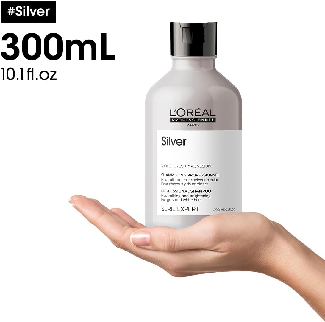 L'Or&eacute;al Professionnel Anti-Yellowing Hair Shampoo for White, Grey & Bleached Hair, Purple Pigments, Series Expert, Silver Shampoo, 300 Ml image number 6