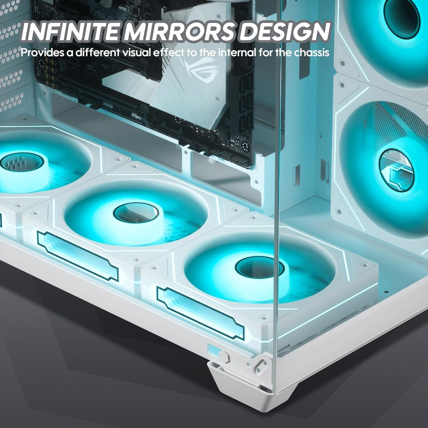 Vetroo L120 3-Pack 120 Mm ARGB Case Fan with Infinite Mirror Design & PWM Smart Control, Hydraulic Bearing, Nine Blades Design & 8 Rubber Pads for Low-Noise Operation - White image number 6