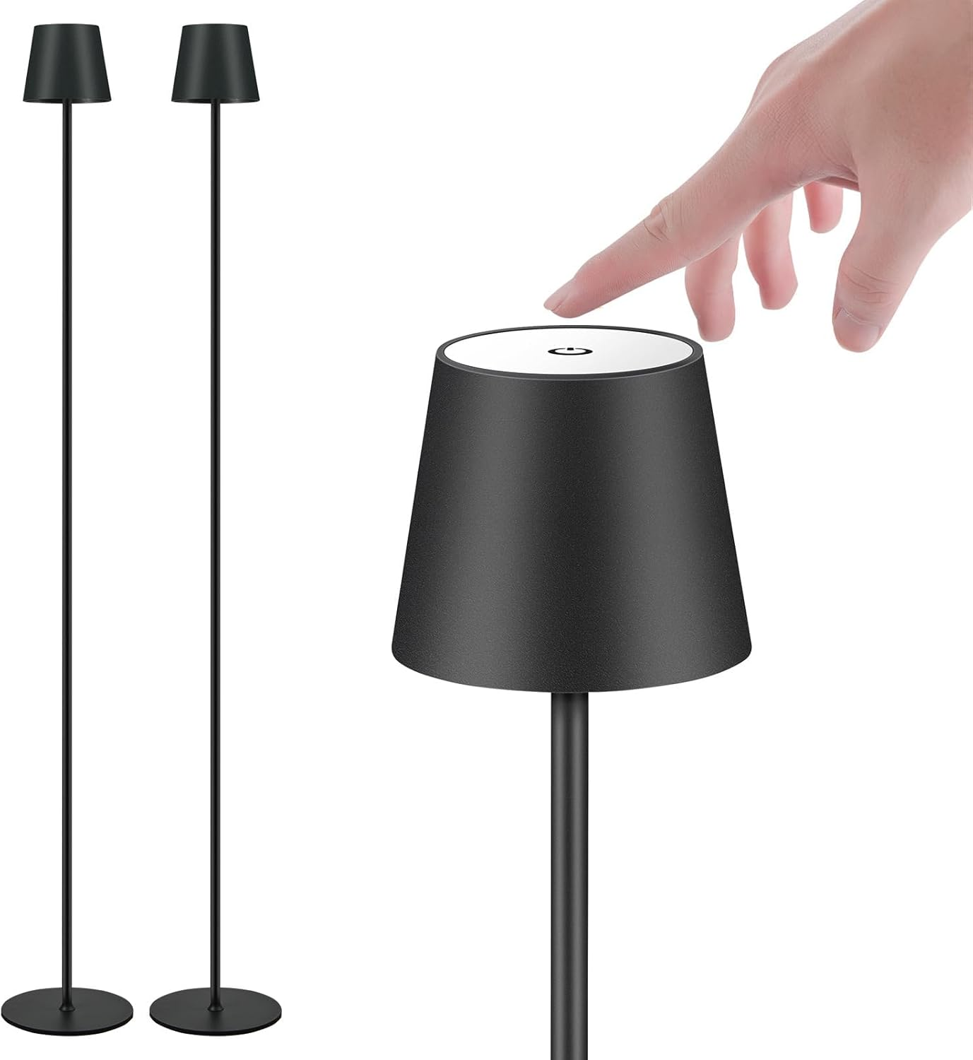 2 Pack Rechargeable Floor Lamps - Brightness Adjustable LED Indoor/Outdoor Cordless with IP54, 6800Mah Battery（Black） image number 4