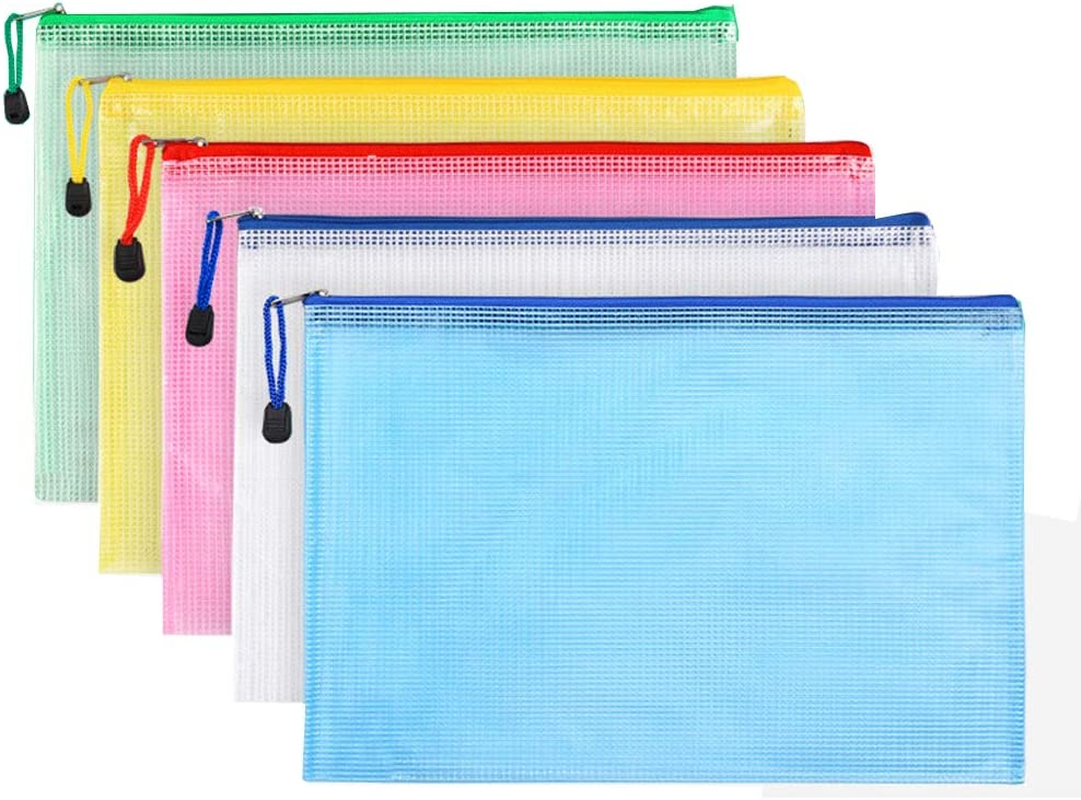 Zip File Folders, Pyhot 10Pcs A4 Size Mesh Document File Bags Storage Pouch with Zipper for Cosmetics Offices Supplies Travel Accessories, 5 Colors image number 4