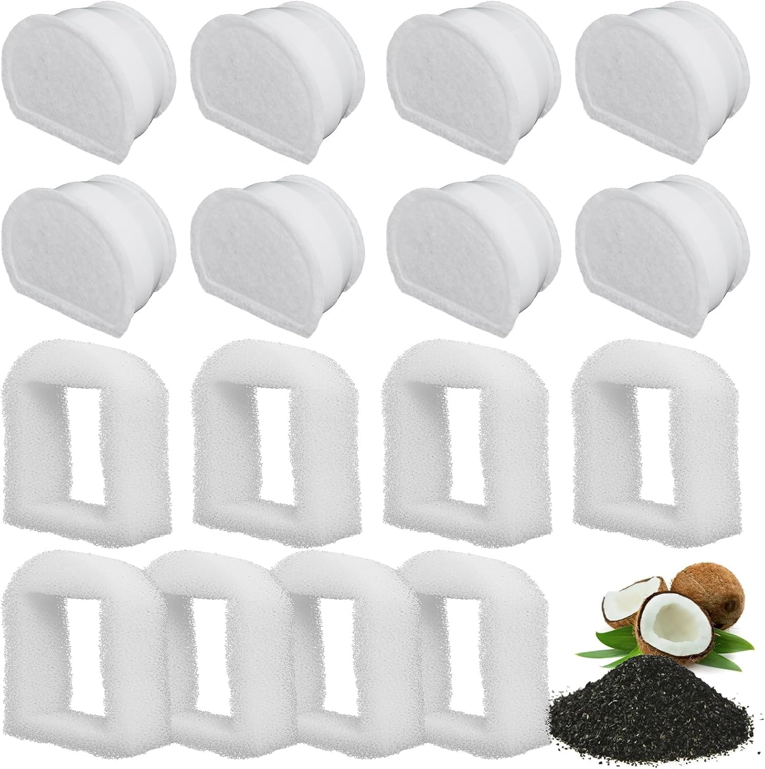 Poweka Foam Pre-Filter and Carbon Filter Compatible with Petsafe Drinkwell Fountain Stainless Steel 360 Avalon Pagoda Seascape and Sedona, Dogs and Cat Animal Water Fountain Prefilter (16 Pack)