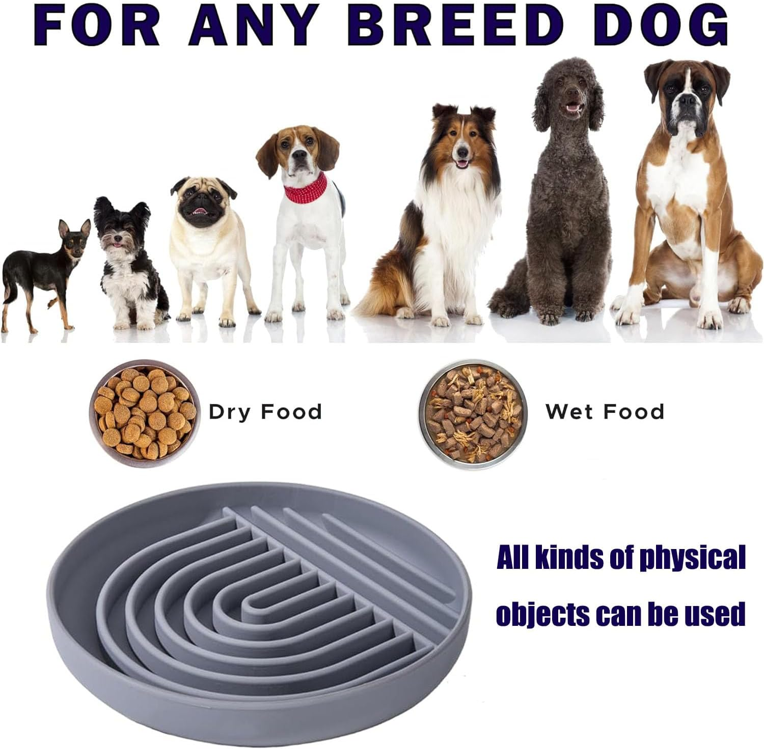 Slow Feeder Dog Bowls, Silicon Dog Bowl Slow Feeder, Non Slip Dog Slow Feeder Bowl, Cat Slow Feeder, Puzzle Silicone Dog Feeding Bowls with Suction Cups, Anti-Choking, Reduces Boredom,Anxiety