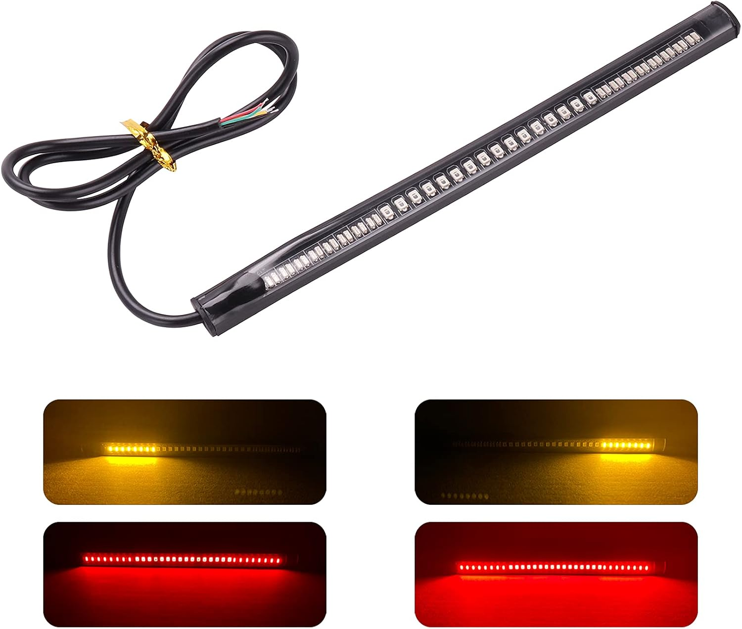 Kinstecks 48Leds Flaxible Motorcycle LED Light Strip Turn Signal Brake Light Driving Light Universal for Motorcycles Motorbikes Atvs Scooters Vehicles-Amber/Red image number 1