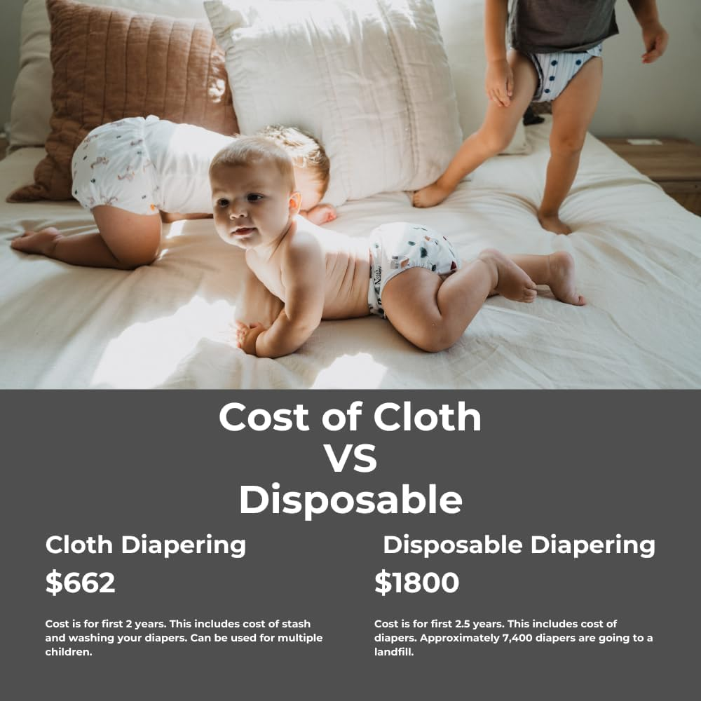 Nora'S Nursery Cloth Diapers 7 Pack with 7 Inserts & 1 Wet Bag - Waterproof Cover, Washable, Reusable & One Size Adjustable Pocket Diapers for Newborns and Toddlers - Hickory image number 5