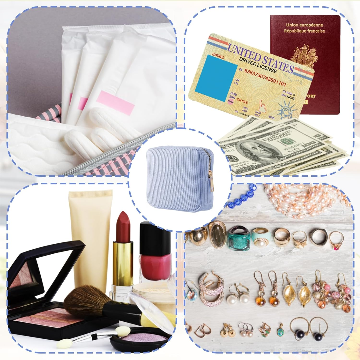 Sanitary Pad Storage Bag, Period Bags for Teenage Girls, Portable Small Corduroy Period Bag with Zipper, Cute Soft Mini Makeup Bag First Period Kit for Girls Women Outdoor(Blue) image number 1