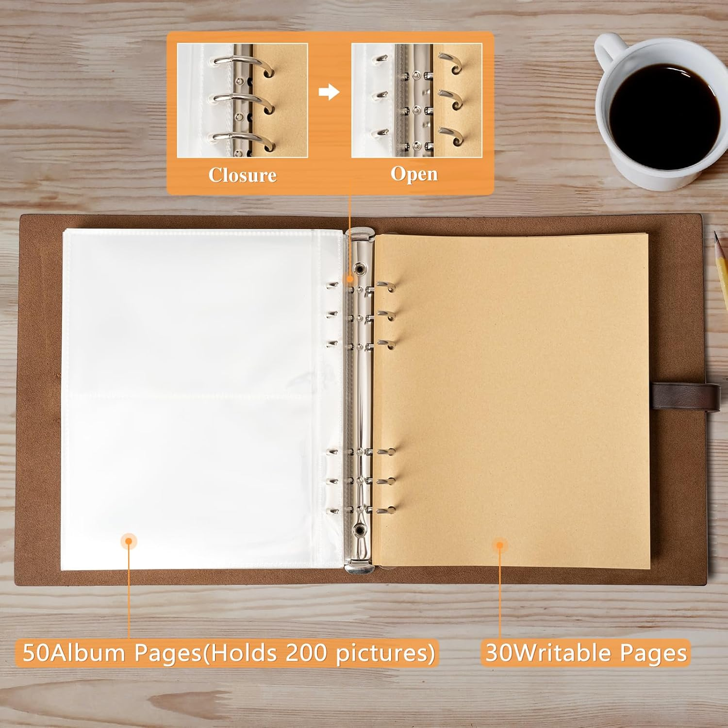 Photo Album 4X6 200 Photos, Genuine Leather Photo Albums with Writing Space with 30 Writing Paper, Travel Family Wedding Kids Graduation Ultrasound Baby Picture Album Scrapbook Photo Album (Simple) - Brown image number 4