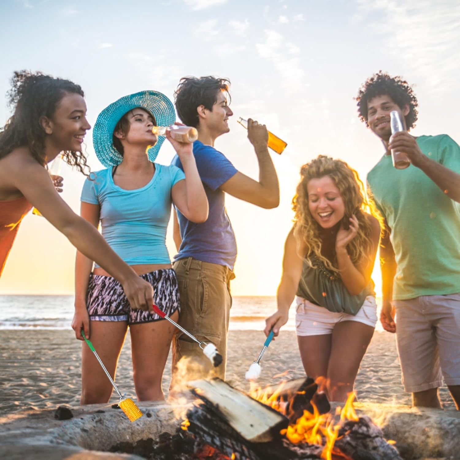 Barbecue Forks-4 Pack Marshmallow Roasting Sticks Extendable Stainless Steel 27 Inch U Shape Hot Dog Fork Marshmallow Toasting Fork with Handle Grilling Skewers for Fire Pit and BBQ Campfire Party