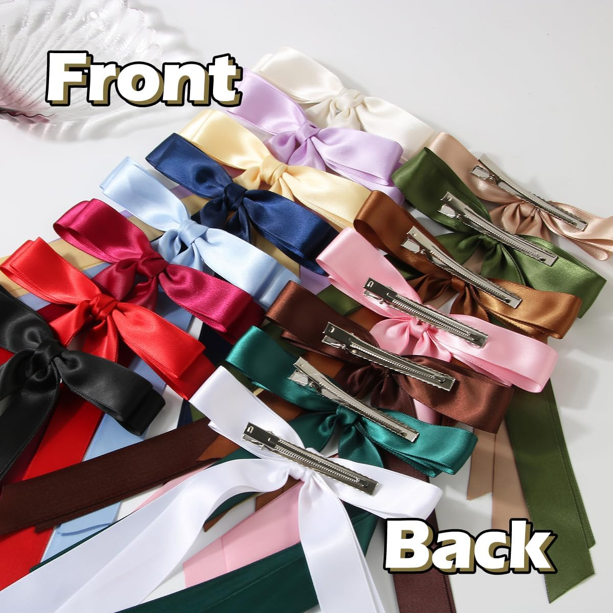 Pack of 12 Hair Bands Bow Clips for Women, Silky Satin Hair Bows Hair Clip, Solid Colour French Barrette with Long Tail, Bowknot Hair Accessories for Girls Lolita Party Gift image number 1