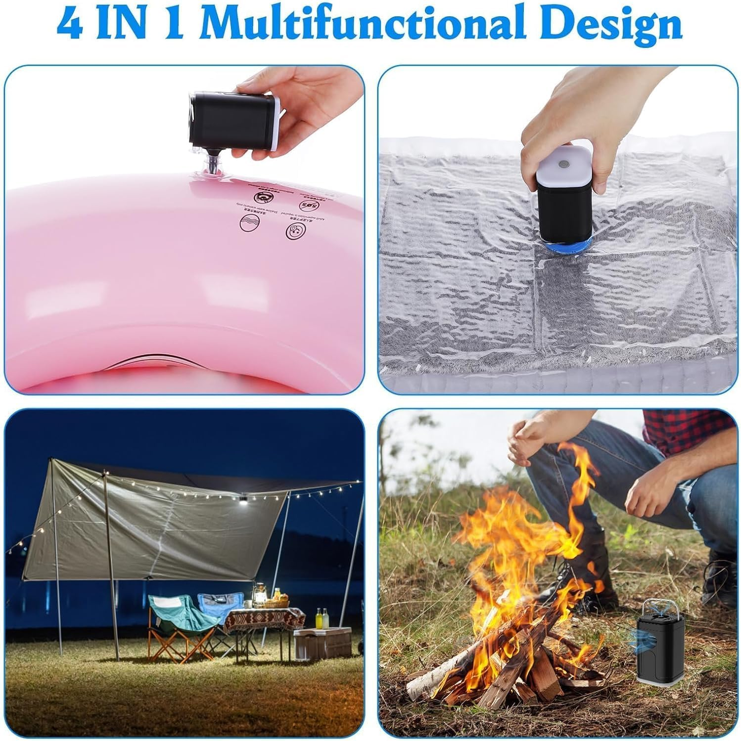 Electric Air Pump for Inflatables, Portable Air Pump 4.0 Kpa, 2400Mah Rechargeable Mini Pump with Led Light, Quick Inflate Deflate for Air Mattress Couch Pool Floats,Vacuum Bags,Yoga Exercise Ball image number 5