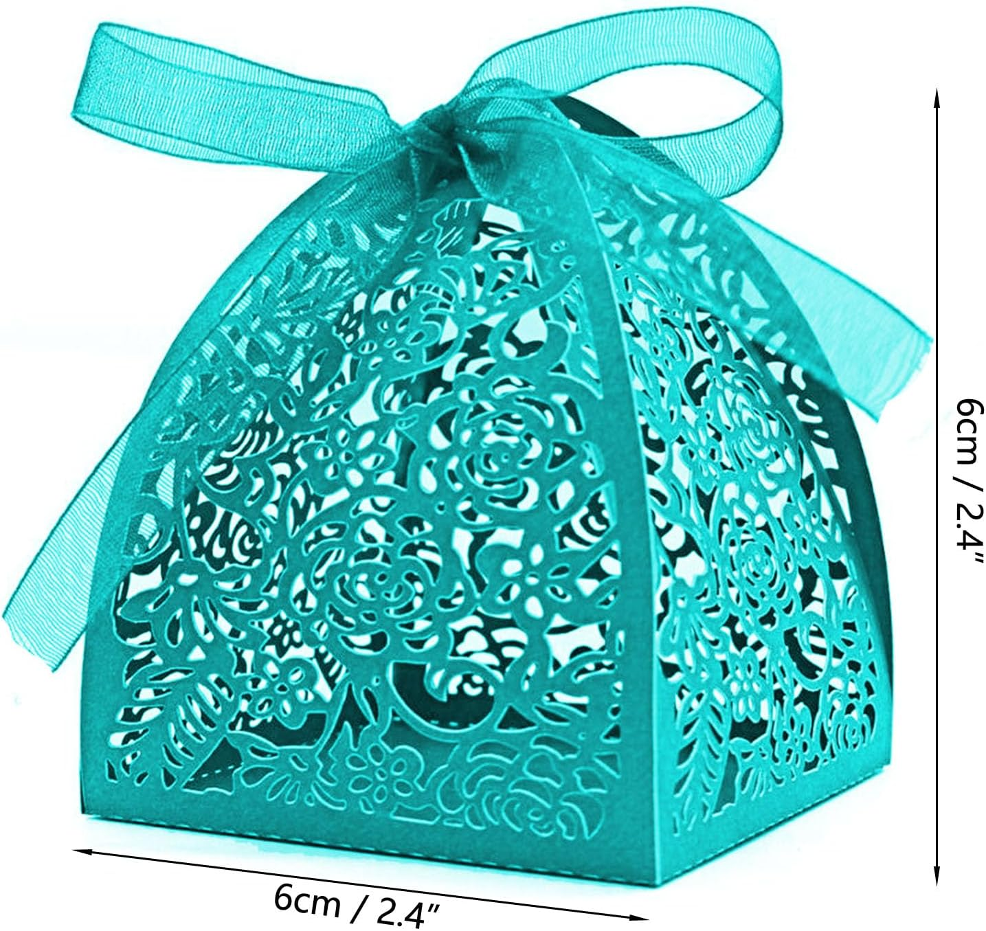 Auto-Plaza 50 Pieces Beauty Laser Cut Favor Boxes DIY Wedding Birthday Gift Candy Boxes with Ribbons (Skyblue) - Gold image number 2