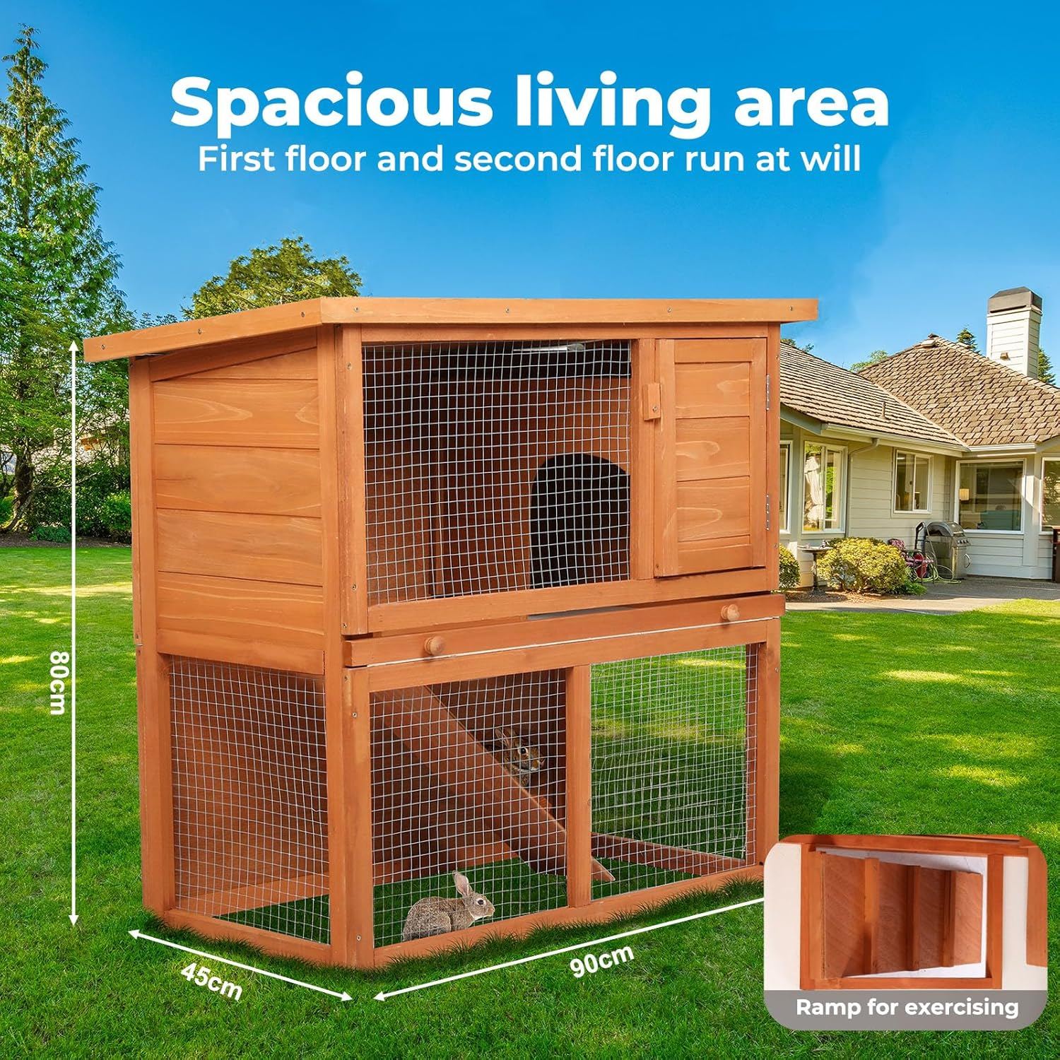 Pawz Rabbit Hutch Chicken Coop Wooden Pet House Outdoor Large, Coops Wooden Pet House Run Cage Walk Guinea Pig Bunny Chook, 2 Storey Metal Doors Stairs Weatherproof image number 5