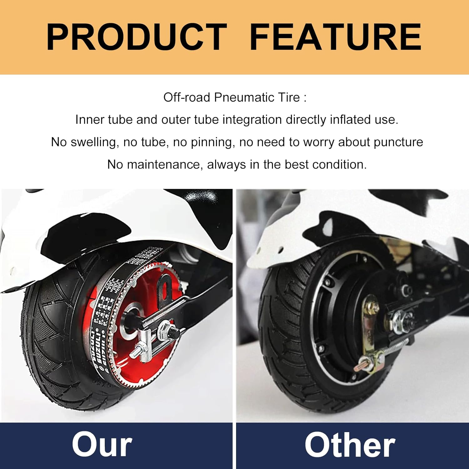 200X50 (8"X2") Dirt Scooter Knobby Tire & Inner Tube Replacement for Pro RDS Dune Buggy Pneumatic Tyre - Razor Compatible Tire a Set image number 4