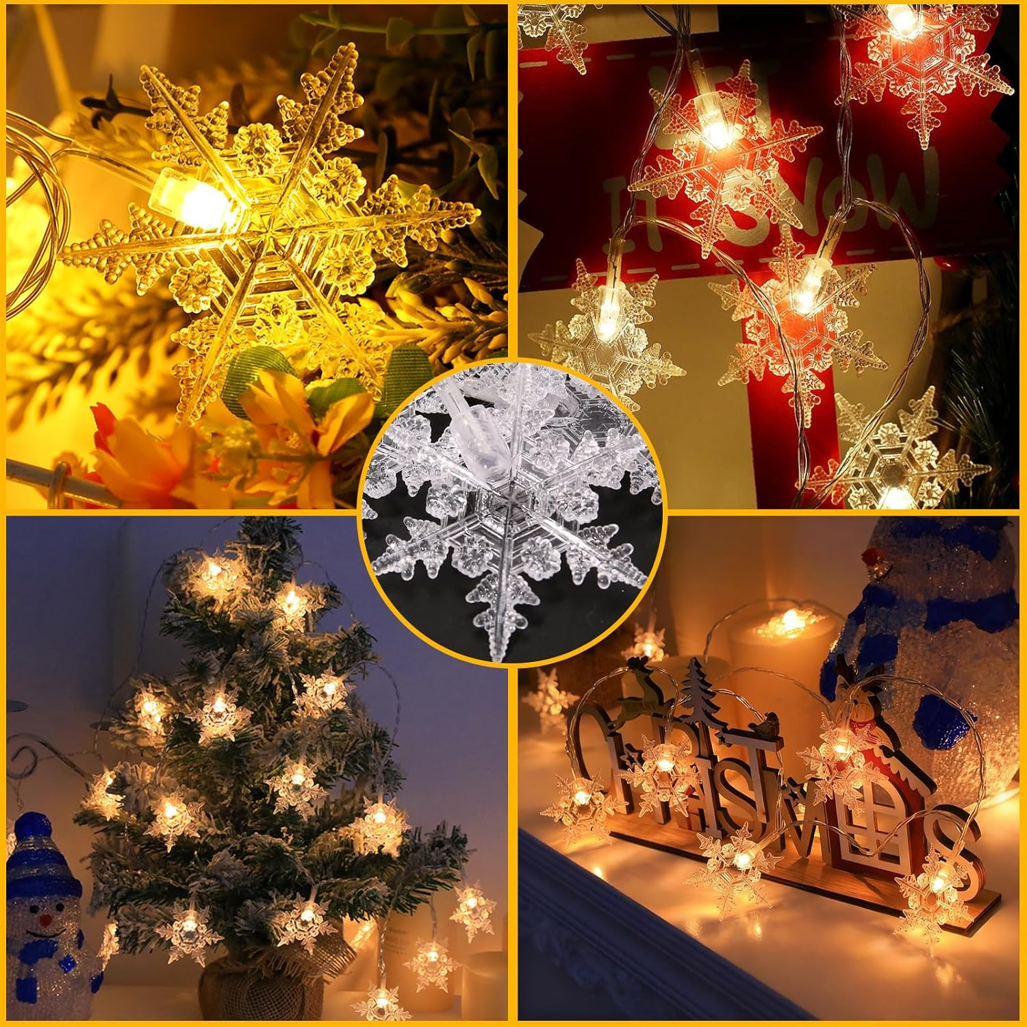 8 Cm Snowflake Fairy Lights Outdoor, 6 M 40 LED Light Curtain, Christmas Window, LED Fairy Lights, Battery Operated, LED Decorative Fairy Lights for Outdoor Indoor Lighting Outdoors, Bedroom image number 3