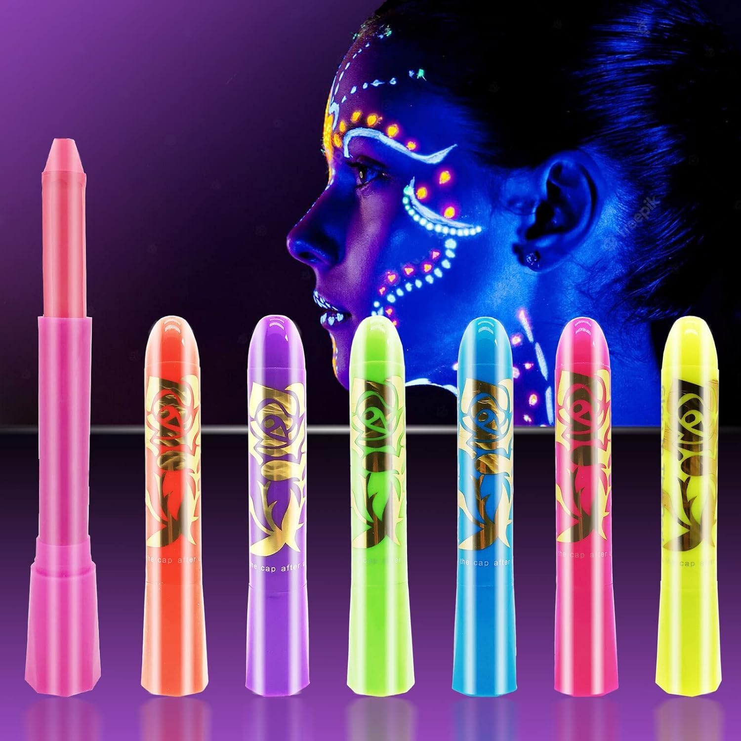 Face Paint Crayons Glow in the Dark Body Painting Kit under UV and Black Light Makeup Non-Toxic for Halloween Masquerades Easter Festivals Party Supplies (12 Colours)