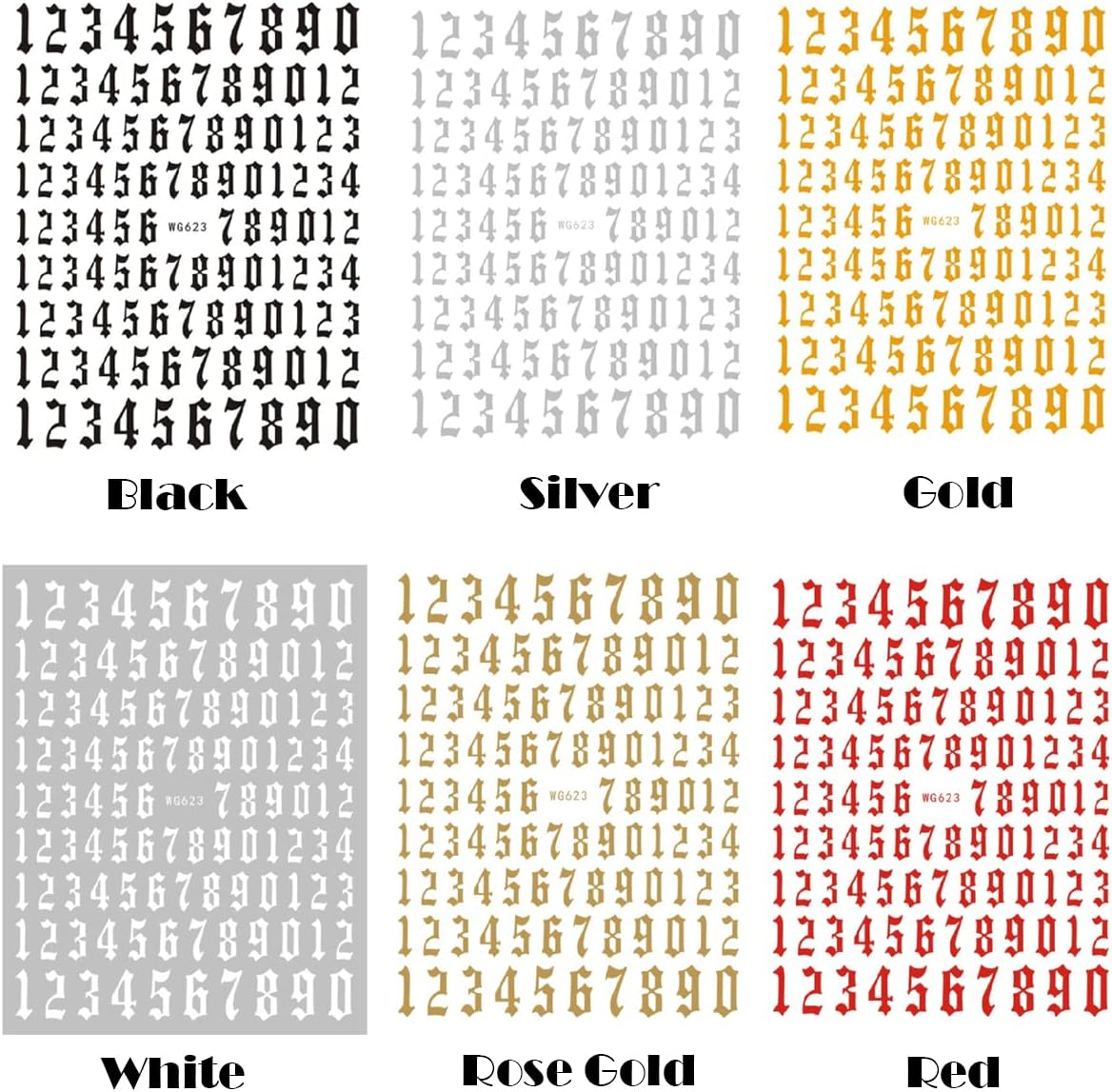 Number Nail Art Stickers, Luxury 3D Laser Nail Decals Self Adhesive Nail Art Stickers for Women Girl Nail Decorations 6 Sheets image number 3