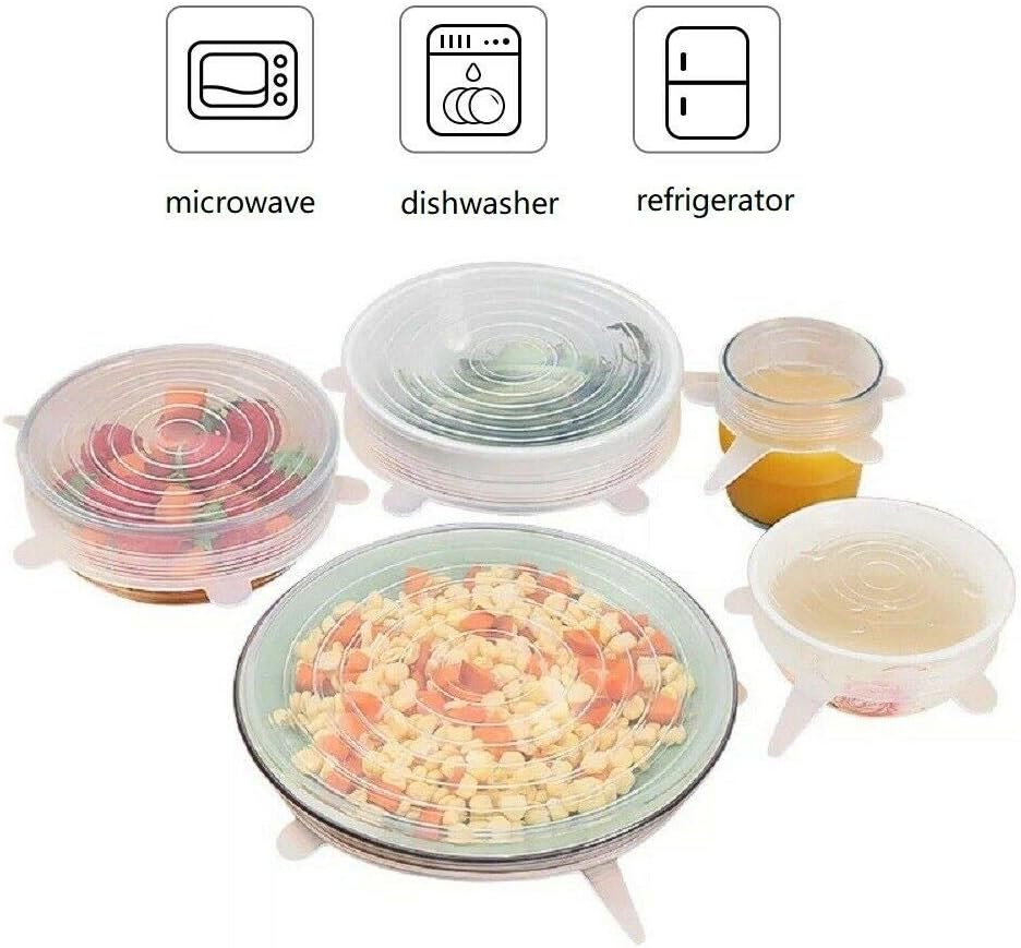 6PCS Stretch, Reusable Silicone Bowl Wraps Food Saver Cover Seal, 6-Pack of Various Sizes Silicone Bowl Covers Keeping Food Fresh Freezer Safe