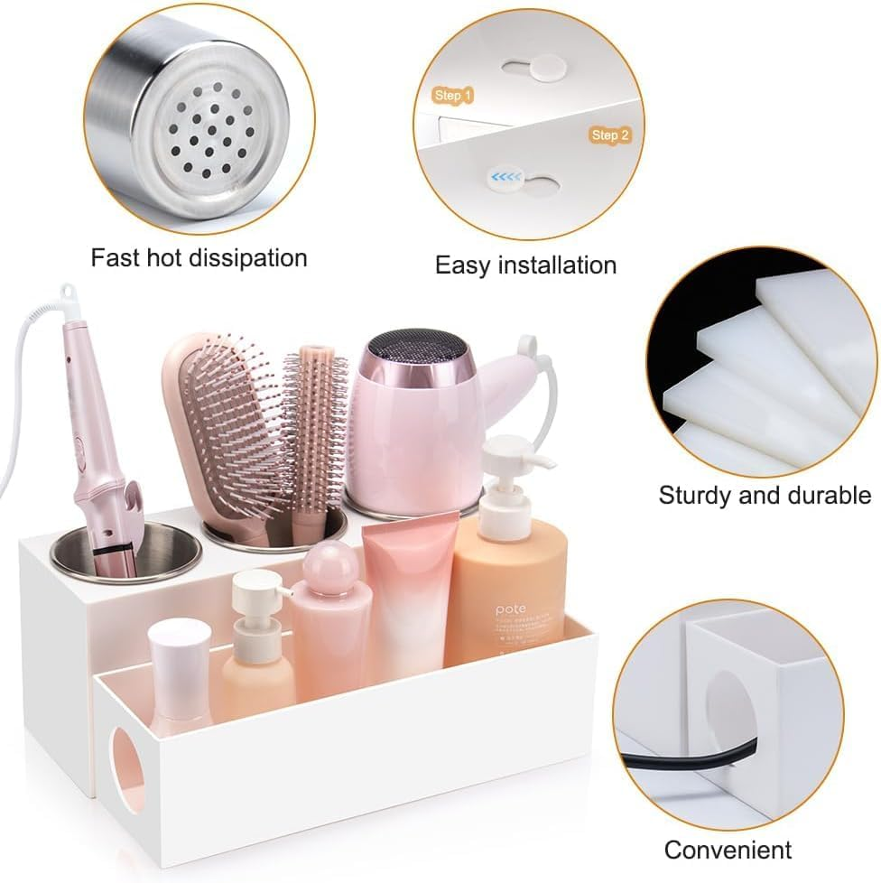 Hair Tool Organizer Acrylic Hair Dryer Bathroom Countertop Blow Dryer Holder Bathroom Trays Holders Organizers Vanity Caddy Storage for Makeup Toiletries White image number 1