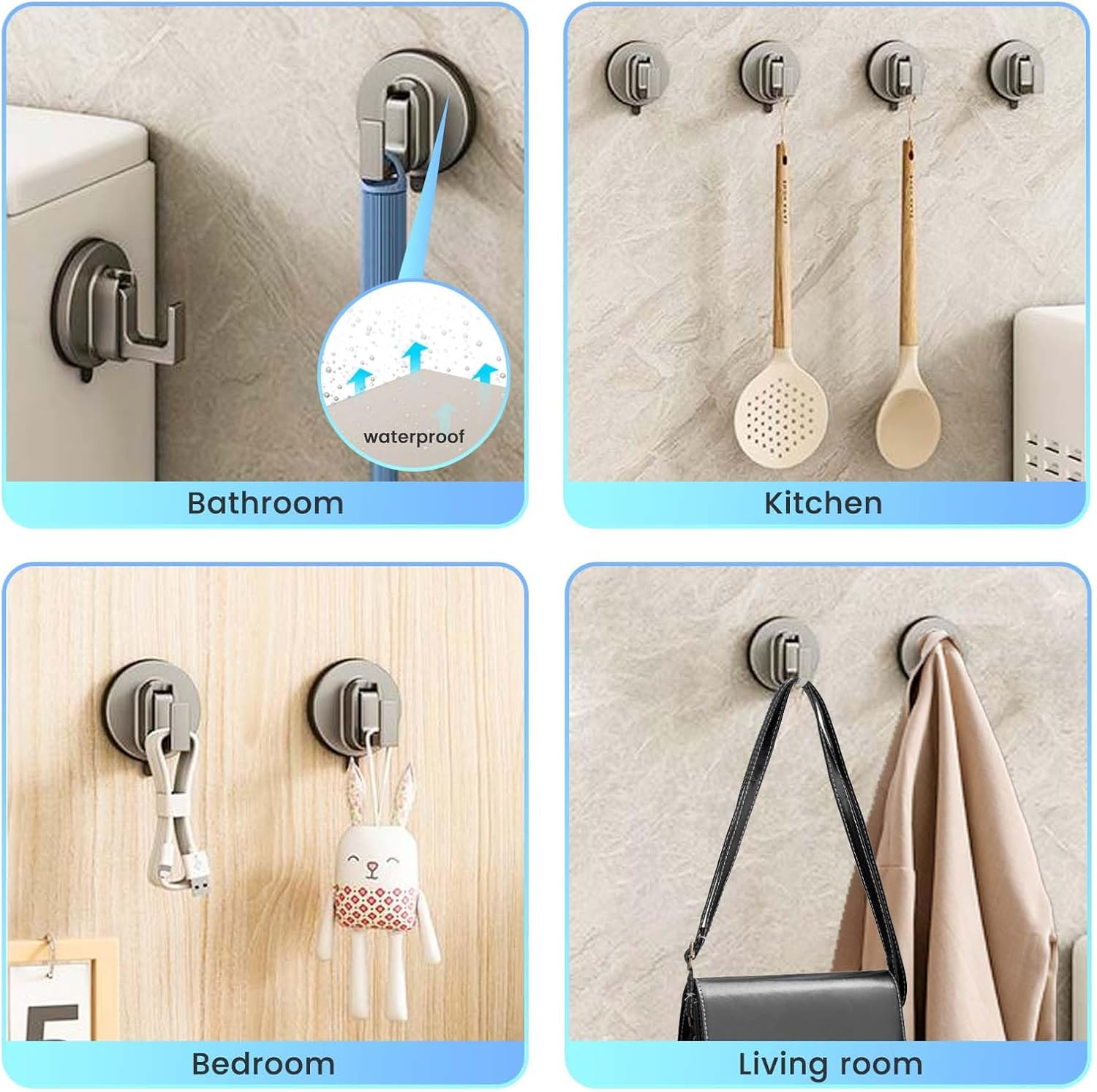 Daily Treasures 2PCS Space Aluminum Suction Hooks (18 Lbs),Stainless Steel Suction Cup Hooks for Shower,Vacuum Suction Hooks for Bathroom,Removable Heavy Duty Hooks,Reusable Towel Hooks Kitchen image number 3